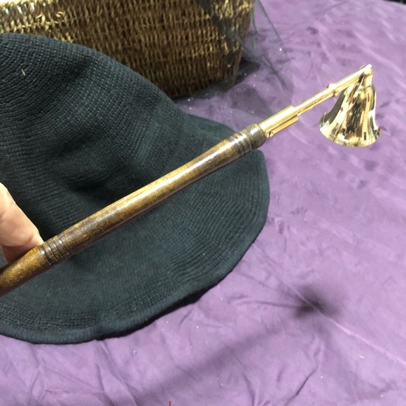 Ceremonial candle snuffer-new-11” brass, wood handle, embellishments. - Picture 2 of 6